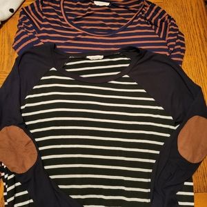 2 A.Gain Tee-shirts.  1 rust/navy, patch elbow. I black/white. Both L.